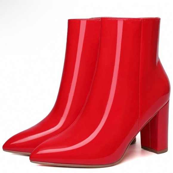 Shoes - Women's Fashion Faux Leather Sexy Pointed Toe Zipper Chunky Block Heels Boots